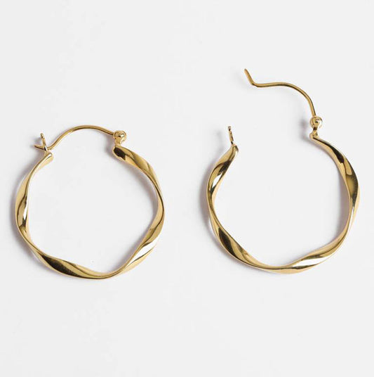 925 Sterling Silver Gold Plated Hoop Pair Earrings Handmade Size 15MM Round Shape Earring