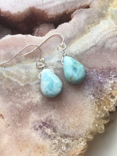 Mini Kite Larimar 8×12mm 925 Silver Earrings