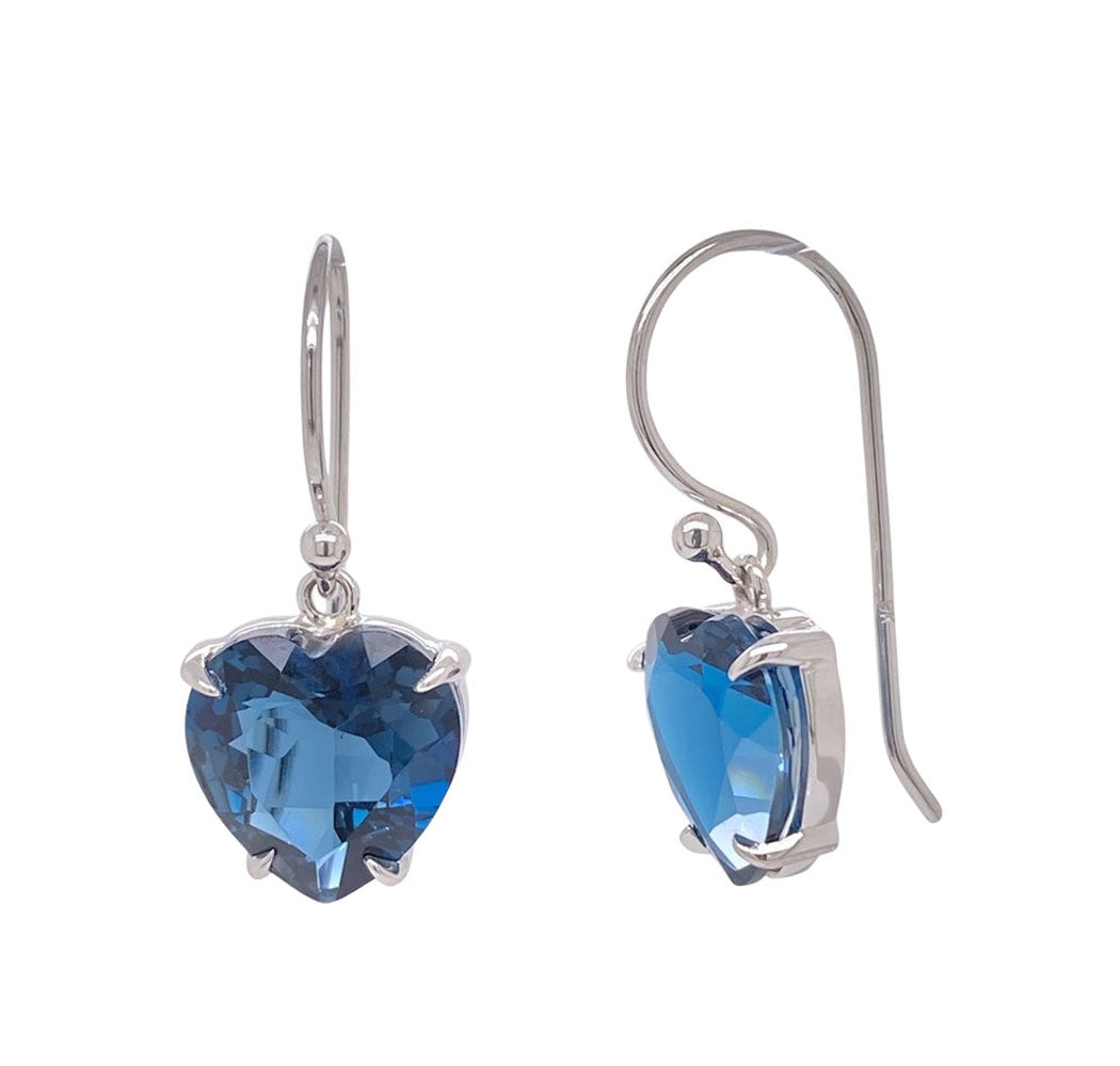 925 Silver Gold Plated Dangle Earrings Swiss Blue Heart