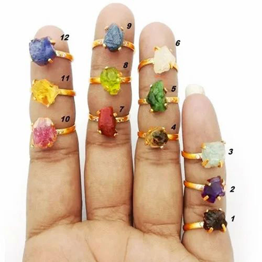 925 Sterling Silver Handmade Rings Mix Stone Size 7MM Round Shape Bezel Setting Ring For Anniversary Gift Ring