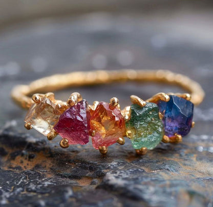 Mix Color Gemstone Ring 6–8MM | Silver Gold Electroplated