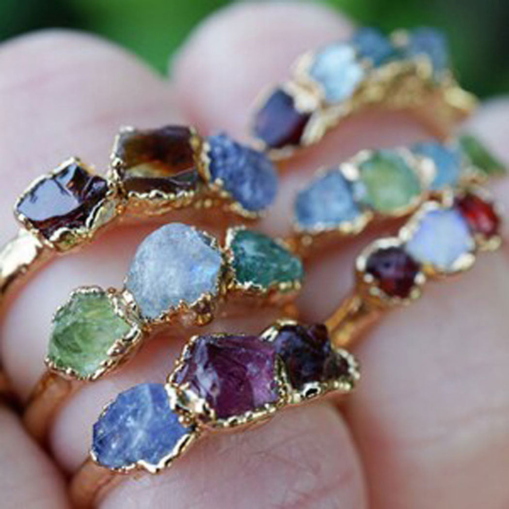 925 Sterling Silver Rhodium Plated Raw Stone Ring