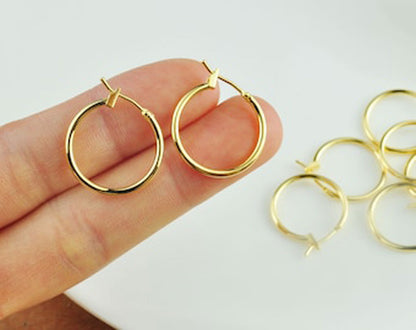 925 Sterling Silver Gold Plated Dangle Pair Hoop Earrings Handmade Round Shape Earring