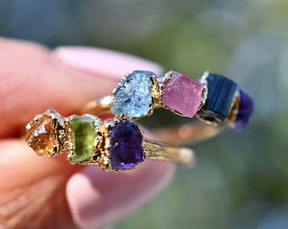 925 Sterling Silver Rhodium Plated Raw Stone Ring