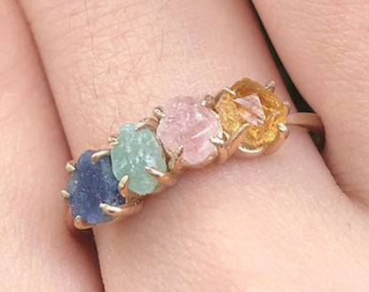 925 Sterling Silver Rhodium Plated Raw Stone Ring