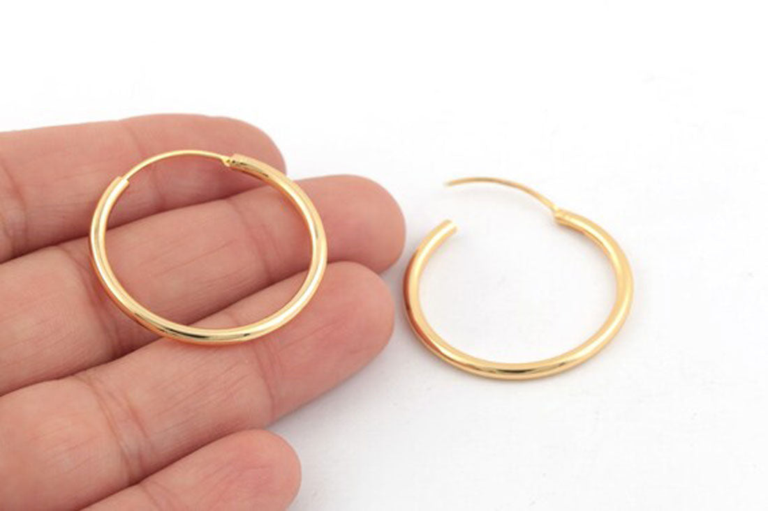 New Trendy 925 Sterling Silver Gold Plated Hoop Pair Earrings Handmade Size 20MM Round Shape Earring