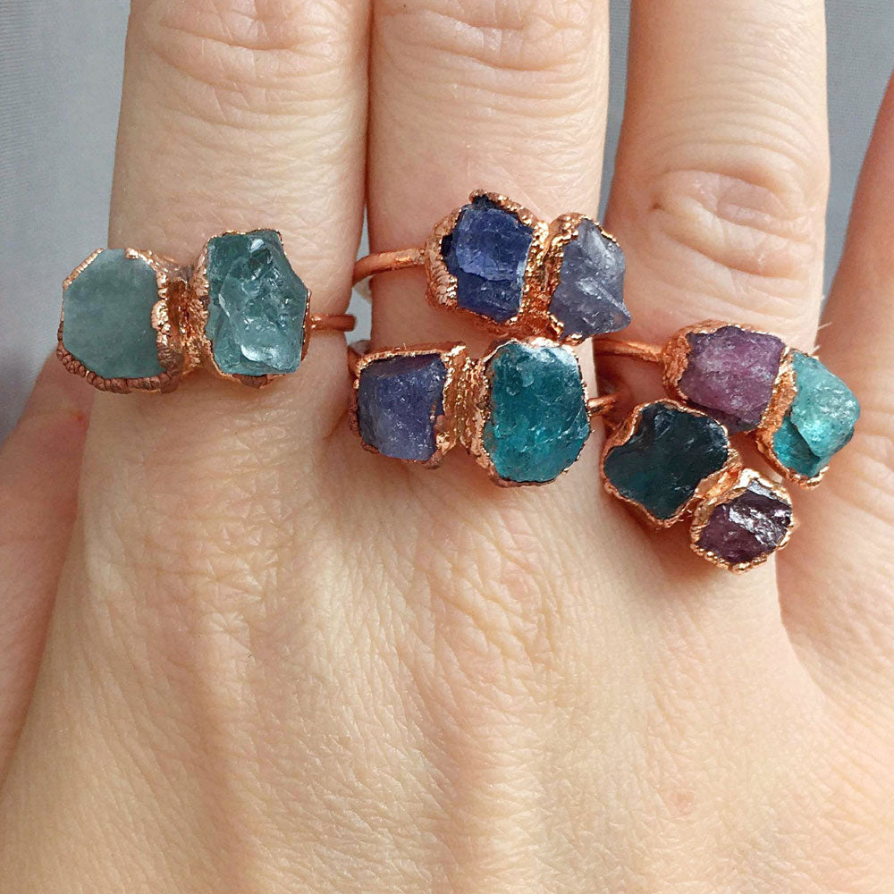 Silver Gold Electroplated Mix Color Stone Ring 6–8MM