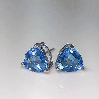 Handmade 925 Silver Dark Blue Topaz Stud Earrings