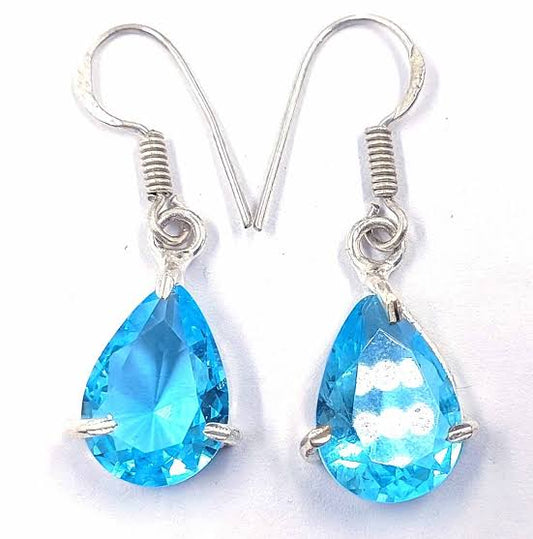 925 Sterling Silver Dangle Pair Earrings Handmade Dark Blue topaz Hydro Natural Gemstone Size 9To11MM Oval Shape Earring Bezel Setting