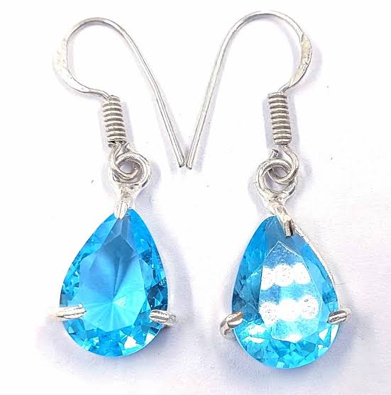 Square Blue Topaz 7×15mm 925 Silver Dangle Earrings