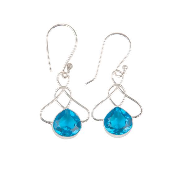 925 Silver Dark Blue Topaz Dangle Earrings