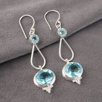 925 Silver Dark Blue Topaz Dangle Earrings