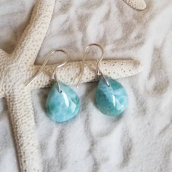 925 Sterling Silver Dangle Pair Earrings Handmade Larimar Natural Gemstone Size 8X10MM Oval Shape Earring Bezel Setting