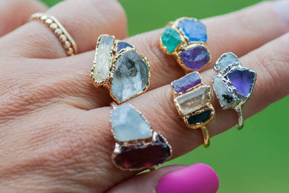 925 Sterling Silver Handmade Rings Mix Stone Size 7MM Round Shape Bezel Setting Ring For Anniversary Gift Ring