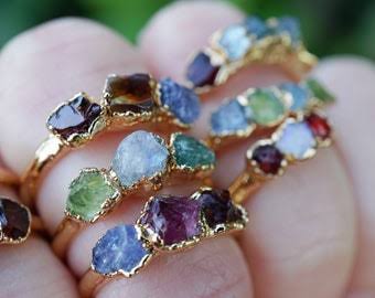 Silver Gold Electroplated Mix Color Stone Ring 6–8MM