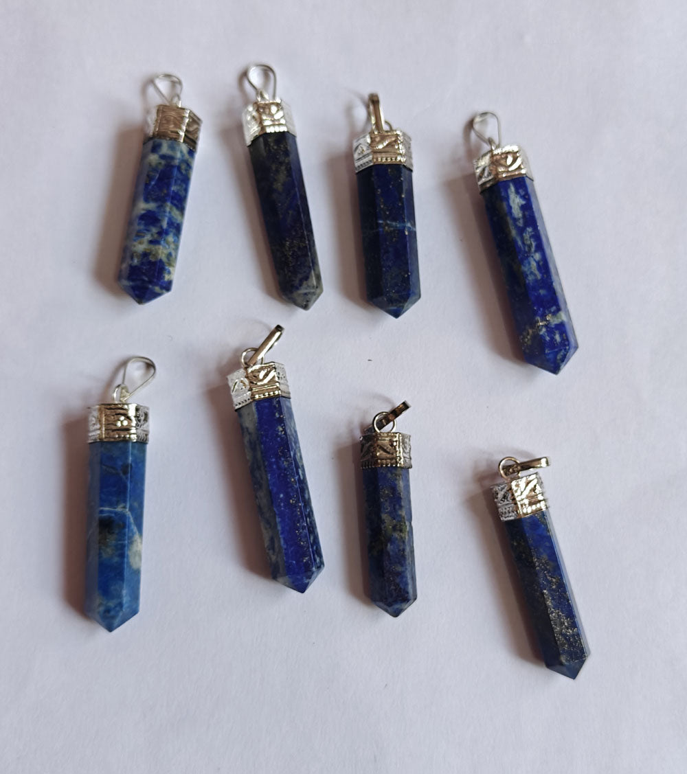 Lapis Lazuli Pencil Pendant | Handmade Brass Jewelry