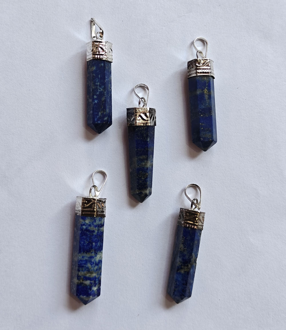 Lapis Lazuli Pencil Pendant | Handmade Brass Jewelry