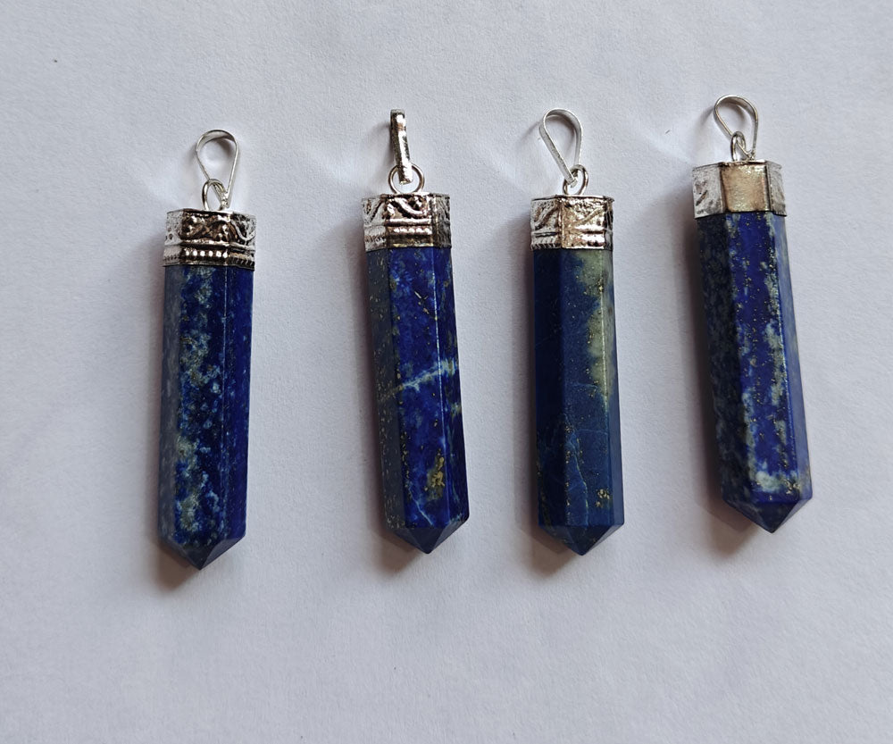 Lapis Lazuli Pencil Pendant | Handmade Brass Jewelry