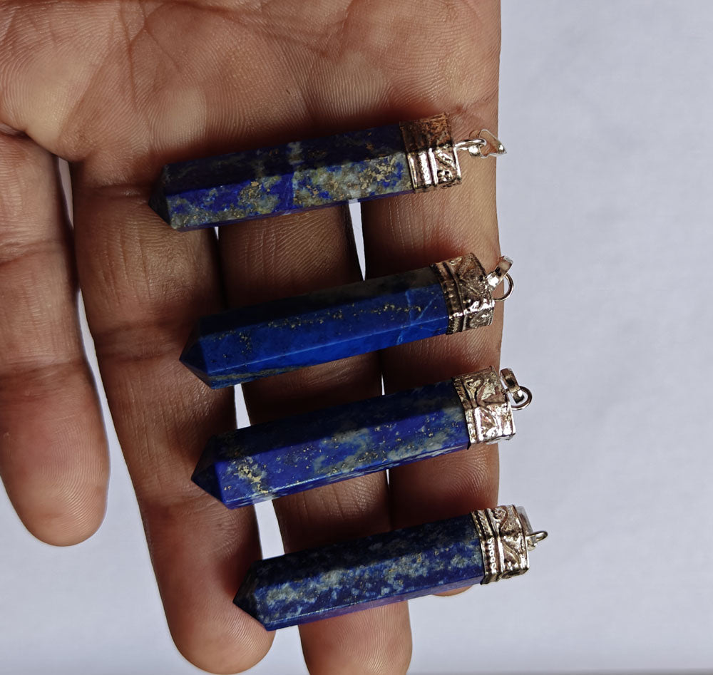Lapis Lazuli Pencil Pendant | Handmade Brass Jewelry