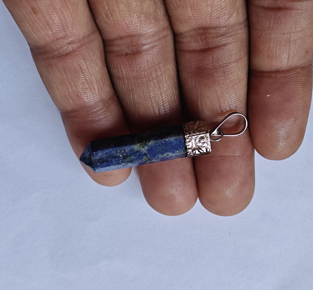 Lapis Lazuli Pencil Pendant | Handmade Brass Jewelry