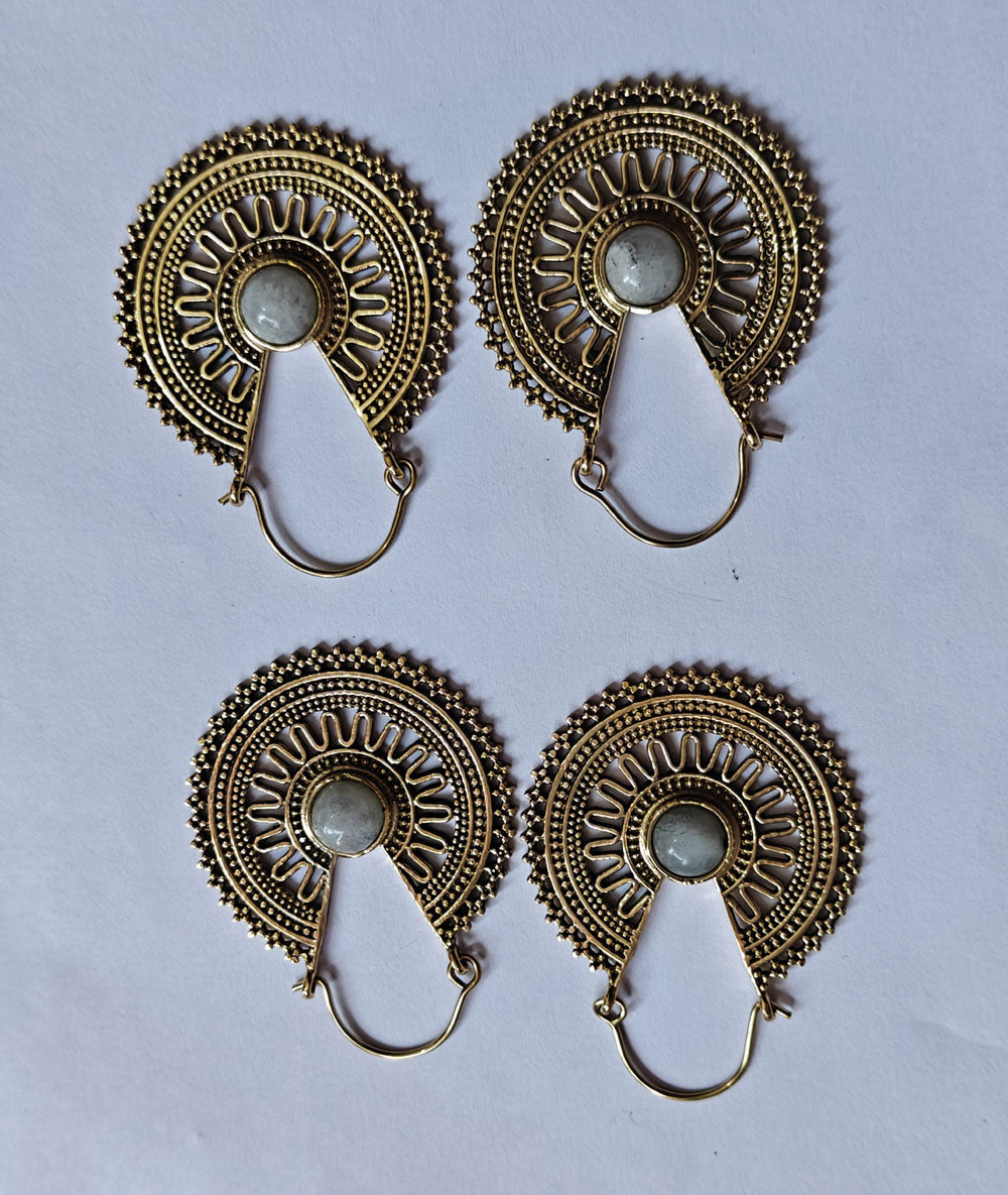 Handmade Brass Hoop Moonstone Gemstone Earrings 5mm