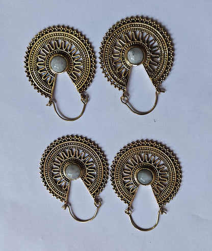 Handmade Brass Hoop Moonstone Gemstone Earrings 5mm
