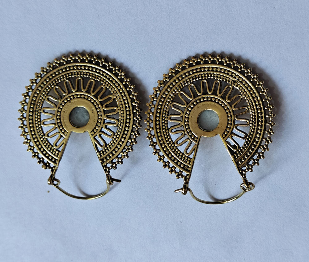Handmade Brass Hoop Moonstone Gemstone Earrings 5mm