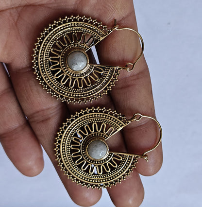 Handmade Brass Hoop Moonstone Gemstone Earrings 5mm