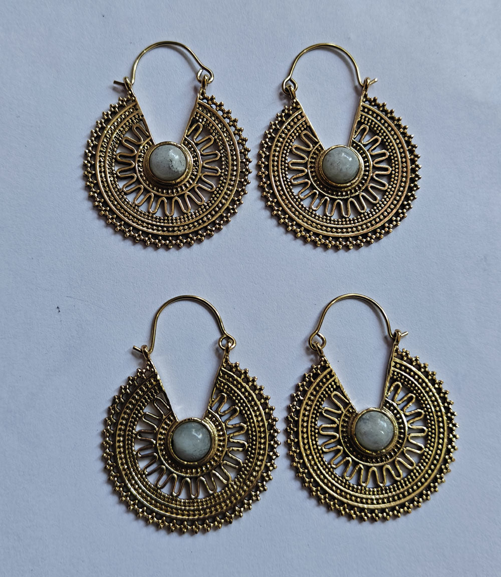 Handmade Brass Hoop Moonstone Gemstone Earrings 5mm
