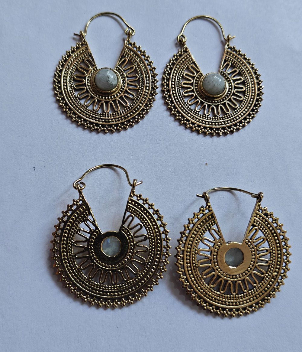Handmade Brass Hoop Moonstone Gemstone Earrings 5mm