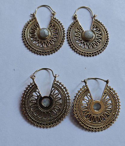 Handmade Brass Hoop Moonstone Gemstone Earrings 5mm