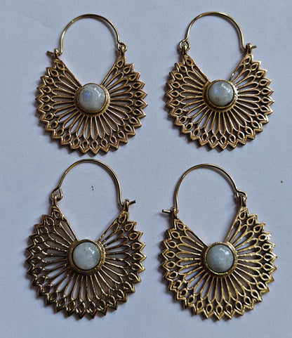 Handmade Brass Hoop Moonstone Gemstone Earrings 5mm
