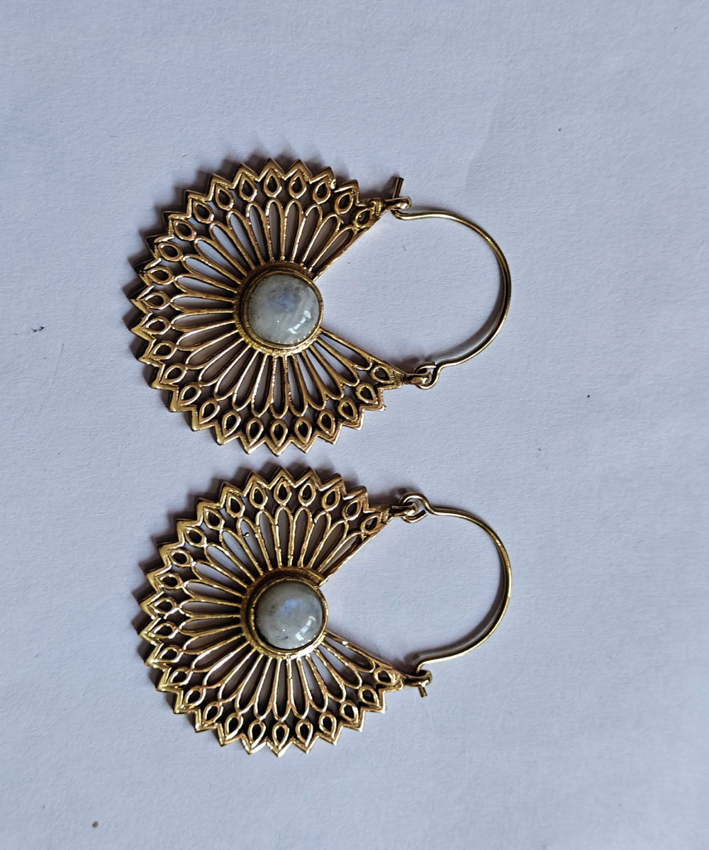 Handmade Brass Hoop Moonstone Gemstone Earrings 5mm
