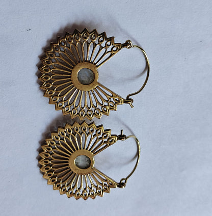 Handmade Brass Hoop Moonstone Gemstone Earrings 5mm