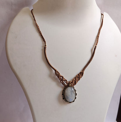 Rainbow Moonstone Brass Pendant | Macrame Chain