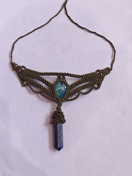 Handmade Brass Pendant | Lapis Lazuli & Apatite
