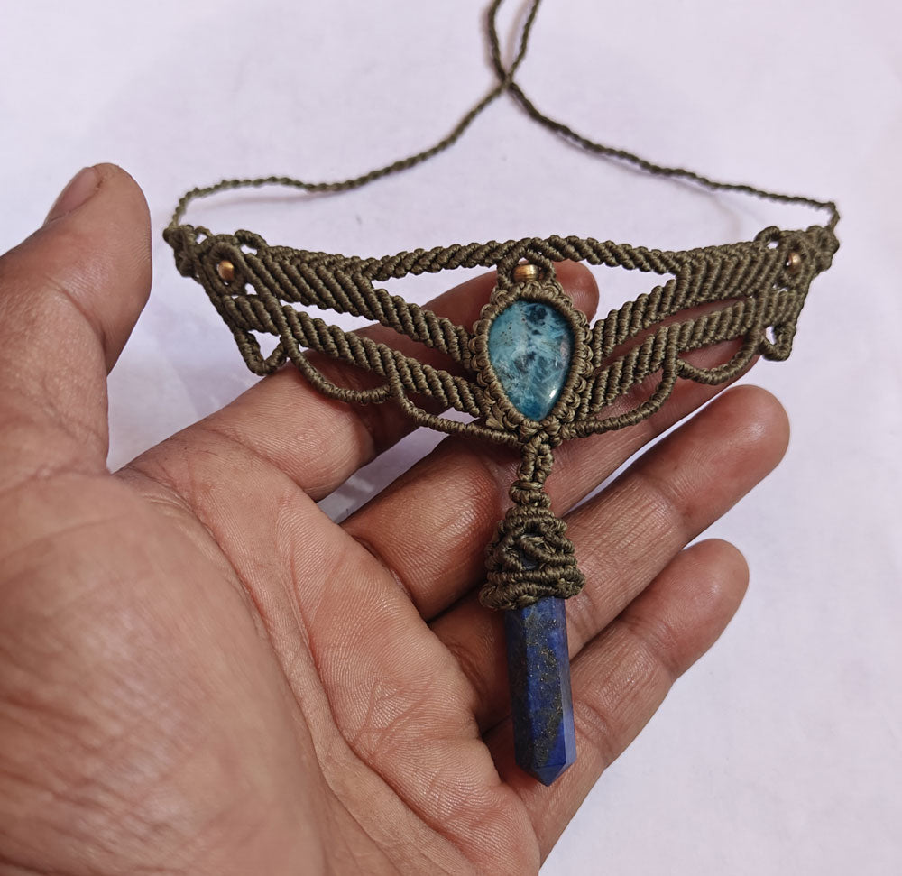 Handmade Brass Pendant | Lapis Lazuli & Apatite