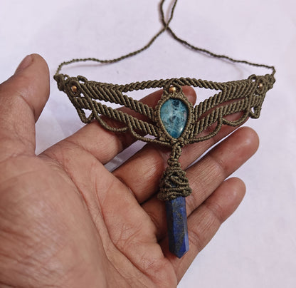 Handmade Brass Pendant | Lapis Lazuli & Apatite
