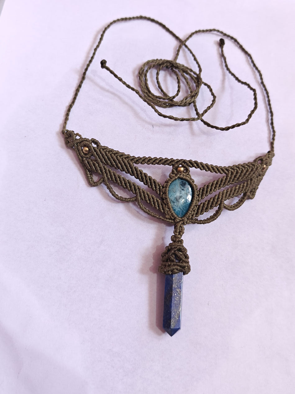 Handmade Brass Pendant | Lapis Lazuli & Apatite