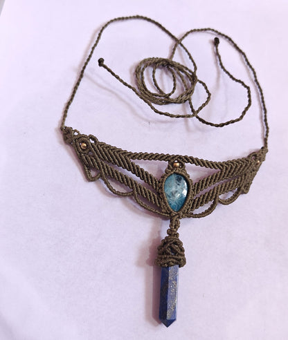 Handmade Brass Pendant | Lapis Lazuli & Apatite