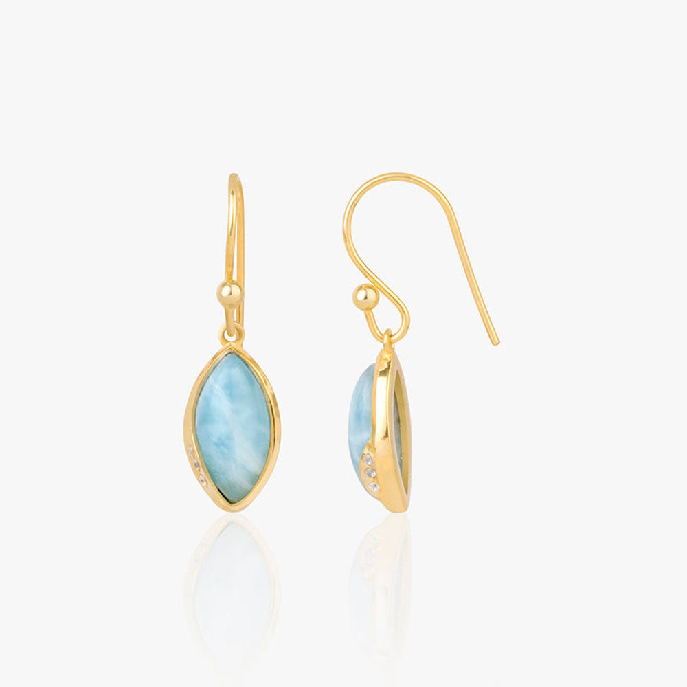 Handmade Brass Dangle Larimar Gemstone Earrings 5x10mm