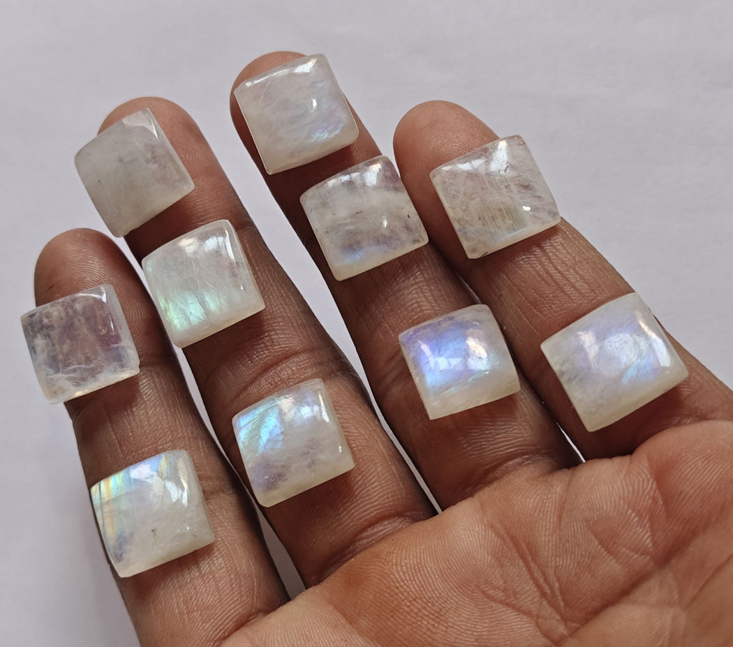 Rainbow Moonstone Square Loose Gemstone Handmade