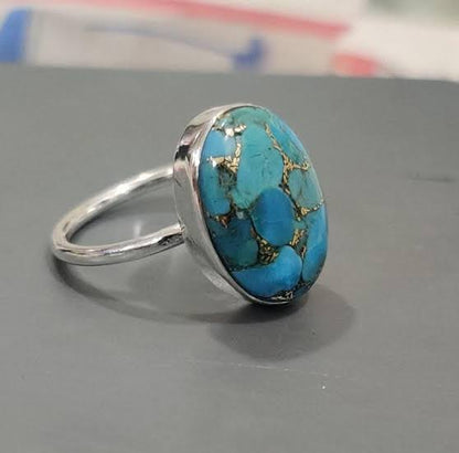 Natural Copper Turquoise Ring 10x14MM | 925 Silver Bezel