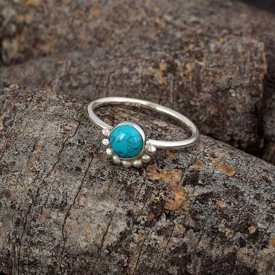 Natural Irani Turquoise 8MM Bezel 925 Sterling Silver Ring