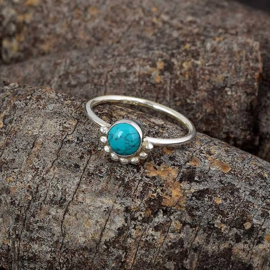 Natural Irani Turquoise 8MM Bezel 925 Sterling Silver Ring