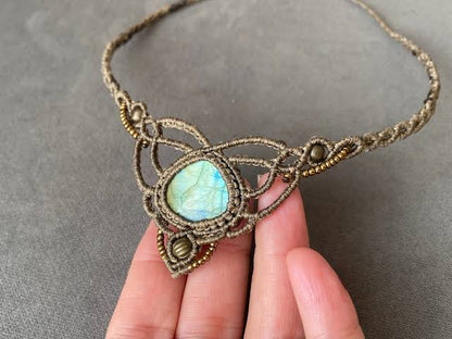Handmade Macrame Heart Necklace | Labradorite Stone