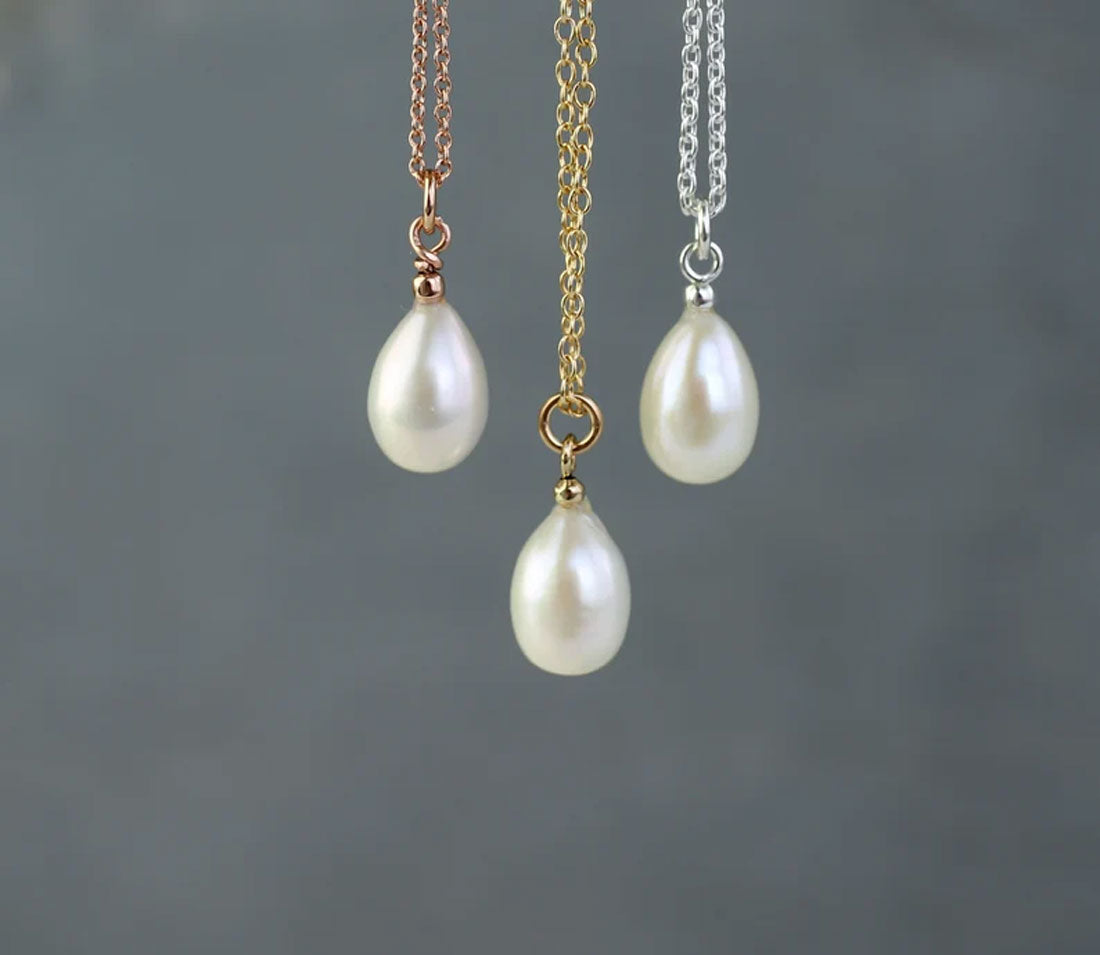 White Pearl Drilled Set Necklace | Handmade Silver Jewelry