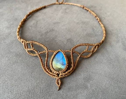 Handmade Macrame Heart Necklace | Labradorite Stone