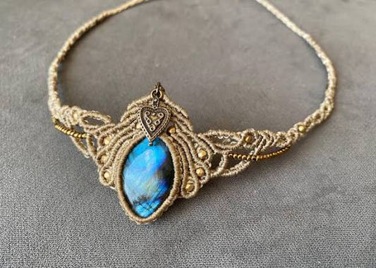 Macrame Marquise Necklace Labradorite | Handmade Jewelry