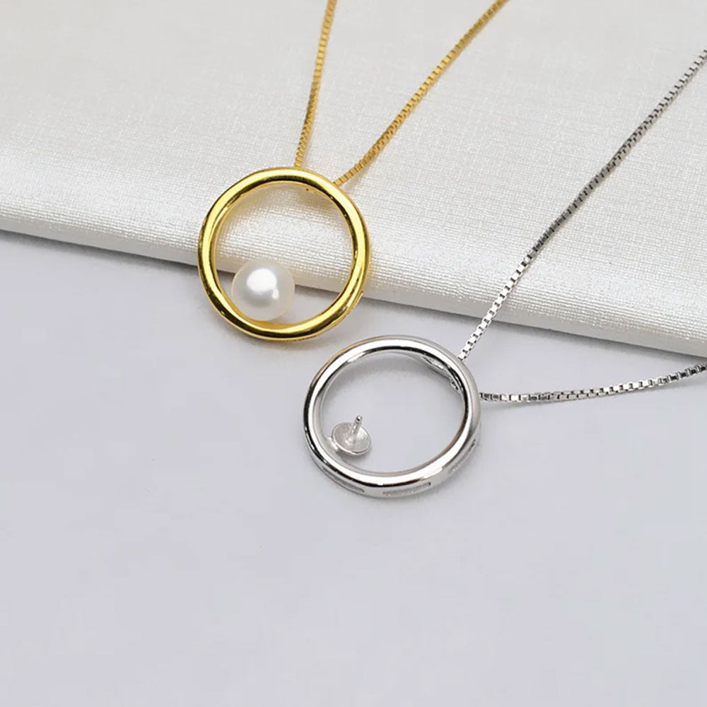 Handmade Silver Pearl Necklace | 8–10MM White Pearl Bezel Set